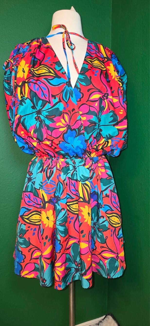 CUPSHE Floral V-Neck Romper Dress Womens Medium Tropical
